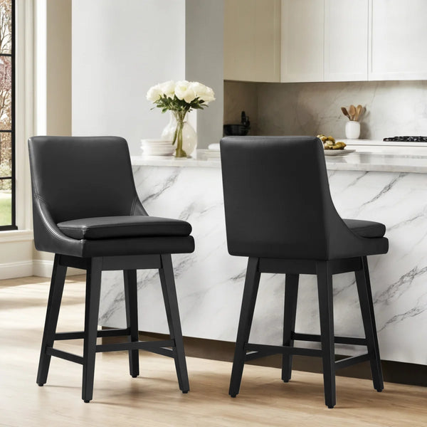 Aleksy Swivel Upholstered Counter Stool with Solid Wood Frame (Set of 2)  Wooden Bazar
