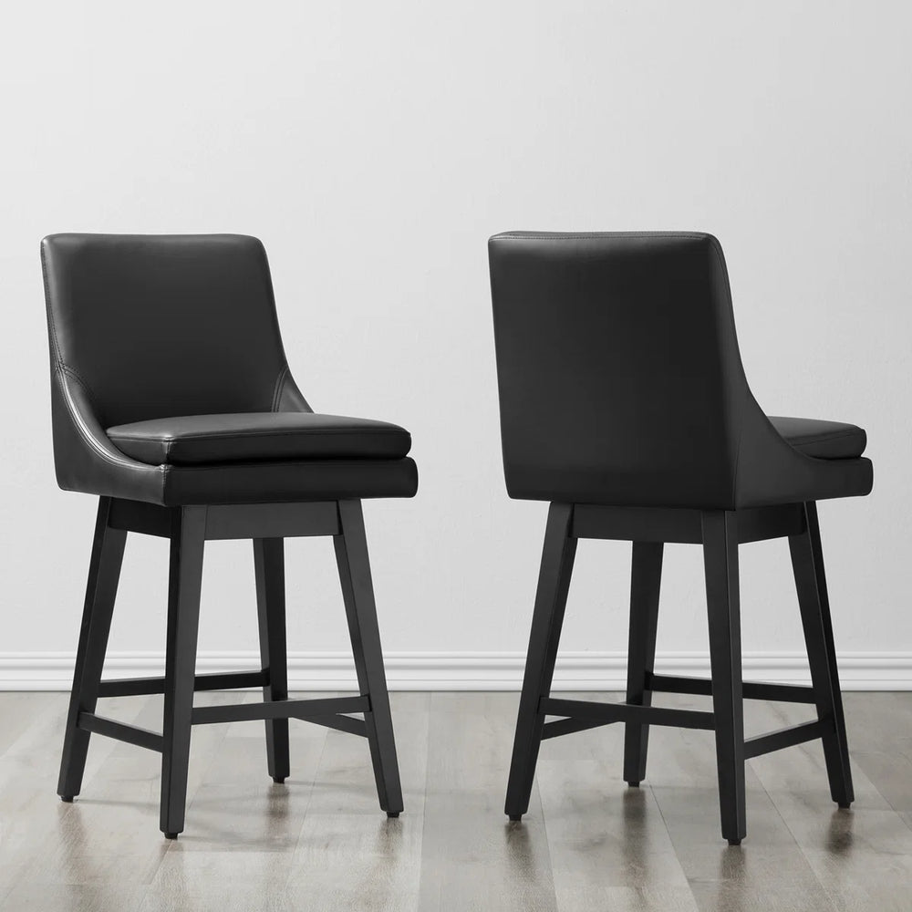 Aleksy Swivel Upholstered Counter Stool with Solid Wood Frame (Set of 2)  Wooden Bazar
