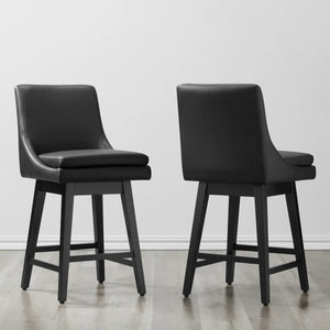 Aleksy Swivel Upholstered Counter Stool with Solid Wood Frame (Set of 2)  Wooden Bazar