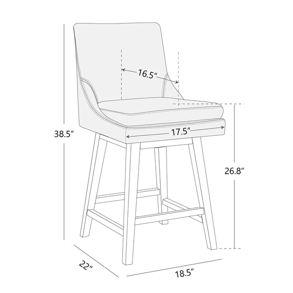 Aleksy Swivel Upholstered Counter Stool with Solid Wood Frame (Set of 2)  Wooden Bazar