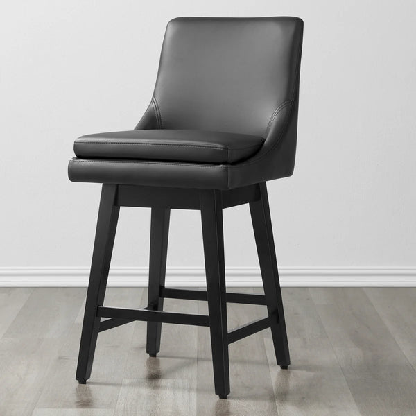 Aleksy Swivel Upholstered Counter Stool with Solid Wood Frame (Set of 2)  Wooden Bazar