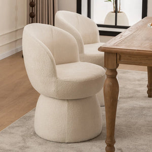 Allis Boucle Swivel Barrel Dining Chair  Wooden Bazar