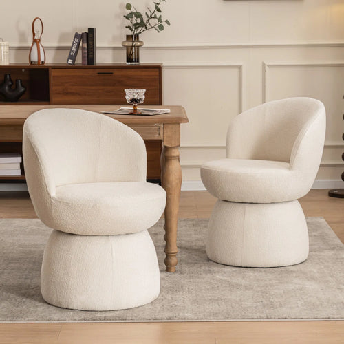 Allis Boucle Swivel Barrel Dining Chair  Wooden Bazar