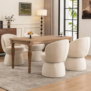 Allis Boucle Swivel Barrel Dining Chair  Wooden Bazar