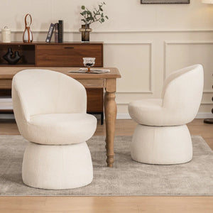 Allis Boucle Swivel Barrel Dining Chair  Wooden Bazar