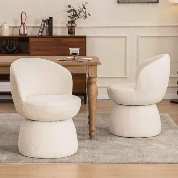 Allis Boucle Swivel Barrel Dining Chair  Wooden Bazar