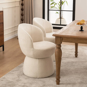 Allis Boucle Swivel Barrel Dining Chair  Wooden Bazar