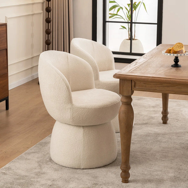 Allis Boucle Swivel Barrel Dining Chair  Wooden Bazar