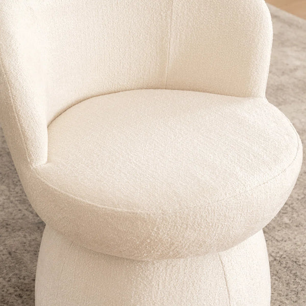 Allis Boucle Swivel Barrel Dining Chair  Wooden Bazar