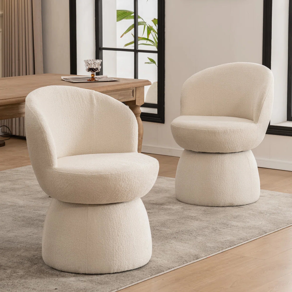 Allis Boucle Swivel Barrel Dining Chair  Wooden Bazar