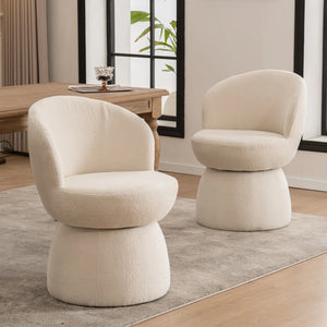 Allis Boucle Swivel Barrel Dining Chair  Wooden Bazar