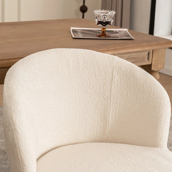 Allis Boucle Swivel Barrel Dining Chair  Wooden Bazar