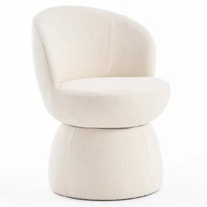 Allis Boucle Swivel Barrel Dining Chair  Wooden Bazar