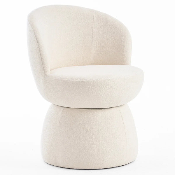 Allis Boucle Swivel Barrel Dining Chair  Wooden Bazar