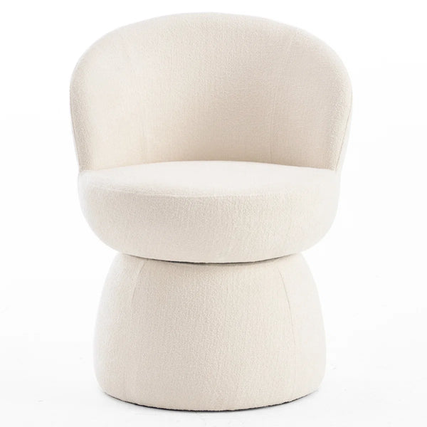 Allis Boucle Swivel Barrel Dining Chair  Wooden Bazar
