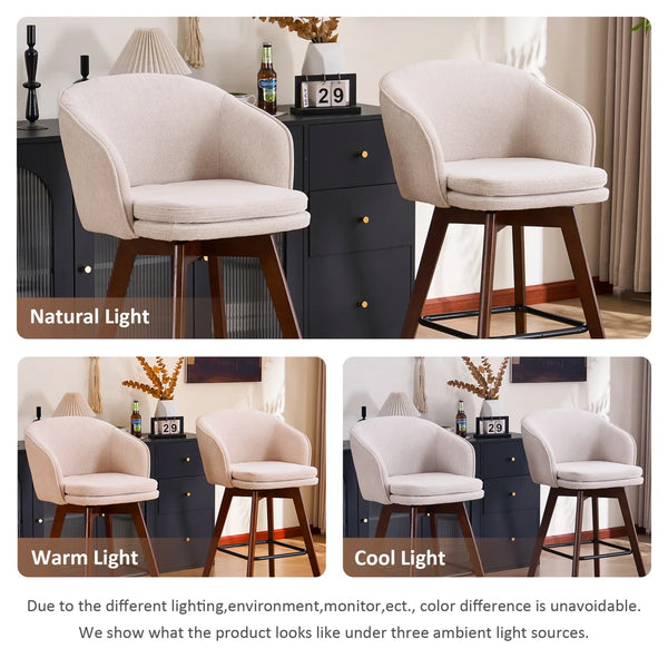 Allis Mid-Century Modern Chenille Fabric Counter Stools,Upholstered Swivel Barstools With Wood Legs,Counter Height Stools with Wingback,Footrest,For Kitchen Island Bar Counter,Green  Wooden Bazar