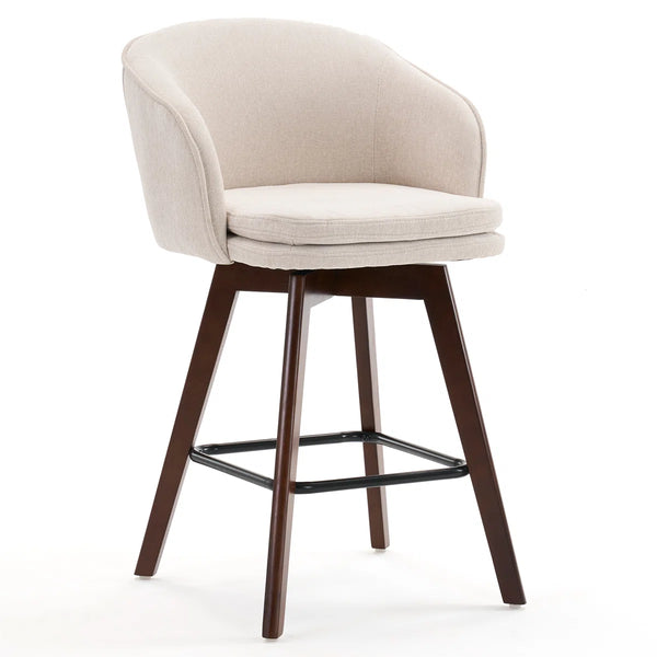 Allis Mid-Century Modern Chenille Fabric Counter Stools,Upholstered Swivel Barstools With Wood Legs,Counter Height Stools with Wingback,Footrest,For Kitchen Island Bar Counter,Green  Wooden Bazar
