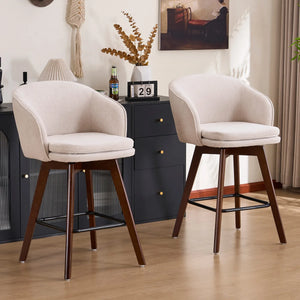 Allis Mid-Century Modern Chenille Fabric Counter Stools,Upholstered Swivel Barstools With Wood Legs,Counter Height Stools with Wingback,Footrest,For Kitchen Island Bar Counter,Green  Wooden Bazar
