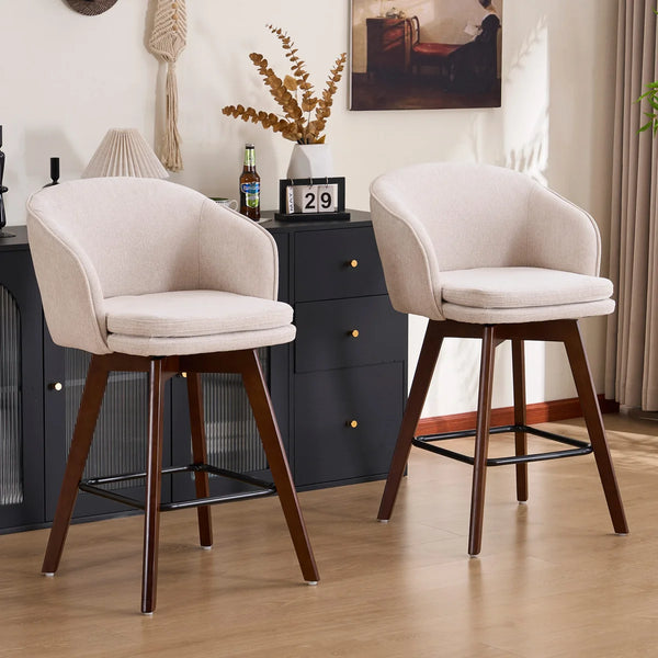 Allis Mid-Century Modern Chenille Fabric Counter Stools,Upholstered Swivel Barstools With Wood Legs,Counter Height Stools with Wingback,Footrest,For Kitchen Island Bar Counter,Green  Wooden Bazar