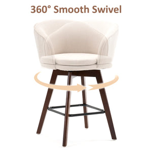 Allis Mid-Century Modern Chenille Fabric Counter Stools,Upholstered Swivel Barstools With Wood Legs,Counter Height Stools with Wingback,Footrest,For Kitchen Island Bar Counter,Green  Wooden Bazar