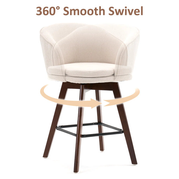Allis Mid-Century Modern Chenille Fabric Counter Stools,Upholstered Swivel Barstools With Wood Legs,Counter Height Stools with Wingback,Footrest,For Kitchen Island Bar Counter,Green  Wooden Bazar