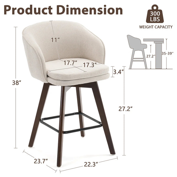 Allis Mid-Century Modern Chenille Fabric Counter Stools,Upholstered Swivel Barstools With Wood Legs,Counter Height Stools with Wingback,Footrest,For Kitchen Island Bar Counter,Green  Wooden Bazar