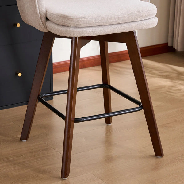 Allis Mid-Century Modern Chenille Fabric Counter Stools,Upholstered Swivel Barstools With Wood Legs,Counter Height Stools with Wingback,Footrest,For Kitchen Island Bar Counter,Green  Wooden Bazar