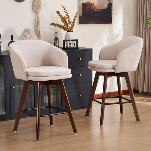 Allis Mid-Century Modern Chenille Fabric Counter Stools,Upholstered Swivel Barstools With Wood Legs,Counter Height Stools with Wingback,Footrest,For Kitchen Island Bar Counter,Green  Wooden Bazar