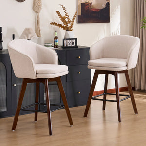 Allis Mid-Century Modern Chenille Fabric Counter Stools,Upholstered Swivel Barstools With Wood Legs,Counter Height Stools with Wingback,Footrest,For Kitchen Island Bar Counter,Green  Wooden Bazar
