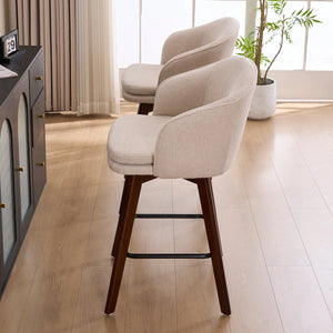 Allis Mid-Century Modern Chenille Fabric Counter Stools,Upholstered Swivel Barstools With Wood Legs,Counter Height Stools with Wingback,Footrest,For Kitchen Island Bar Counter,Green  Wooden Bazar