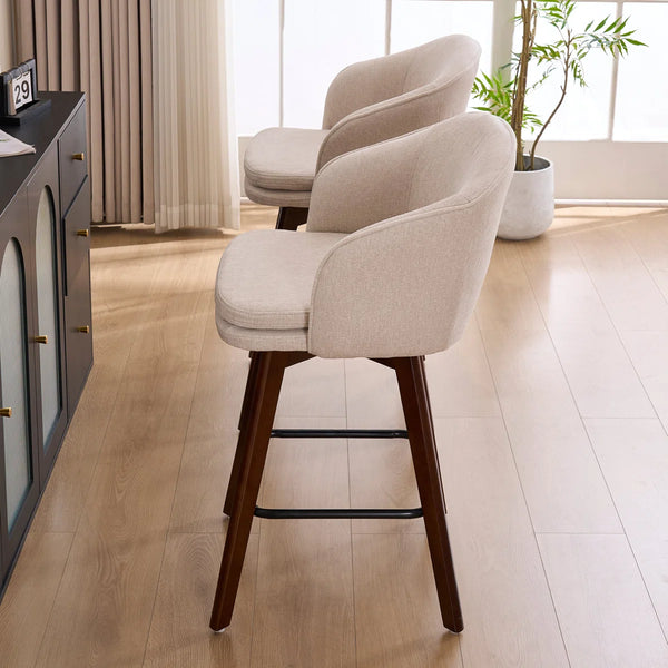 Allis Mid-Century Modern Chenille Fabric Counter Stools,Upholstered Swivel Barstools With Wood Legs,Counter Height Stools with Wingback,Footrest,For Kitchen Island Bar Counter,Green  Wooden Bazar