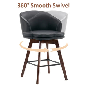 Allis Mid-Century Modern Chenille Fabric Counter Stools,Upholstered Swivel Barstools With Wood Legs,Counter Height Stools with Wingback,Footrest,For Kitchen Island Bar Counter,Green  Wooden Bazar