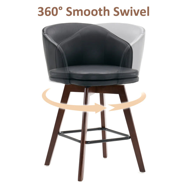 Allis Mid-Century Modern Chenille Fabric Counter Stools,Upholstered Swivel Barstools With Wood Legs,Counter Height Stools with Wingback,Footrest,For Kitchen Island Bar Counter,Green  Wooden Bazar