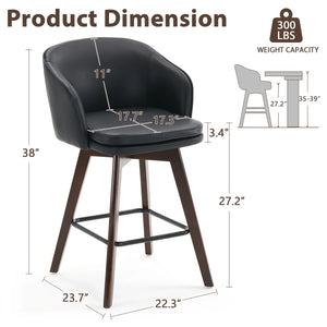 Allis Mid-Century Modern Chenille Fabric Counter Stools,Upholstered Swivel Barstools With Wood Legs,Counter Height Stools with Wingback,Footrest,For Kitchen Island Bar Counter,Green  Wooden Bazar