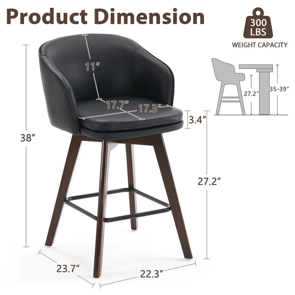 Allis Mid-Century Modern Chenille Fabric Counter Stools,Upholstered Swivel Barstools With Wood Legs,Counter Height Stools with Wingback,Footrest,For Kitchen Island Bar Counter,Green  Wooden Bazar