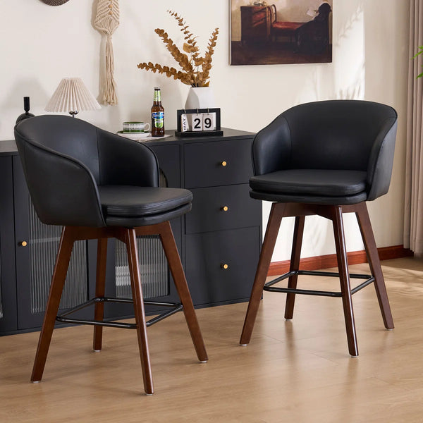 Allis Mid-Century Modern Chenille Fabric Counter Stools,Upholstered Swivel Barstools With Wood Legs,Counter Height Stools with Wingback,Footrest,For Kitchen Island Bar Counter,Green  Wooden Bazar