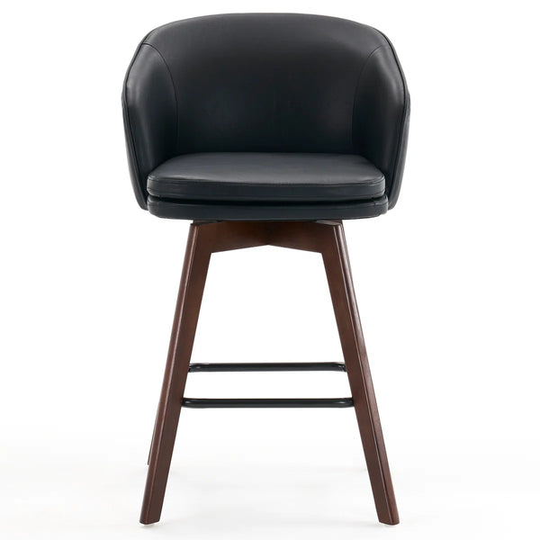 Allis Mid-Century Modern Chenille Fabric Counter Stools,Upholstered Swivel Barstools With Wood Legs,Counter Height Stools with Wingback,Footrest,For Kitchen Island Bar Counter,Green  Wooden Bazar