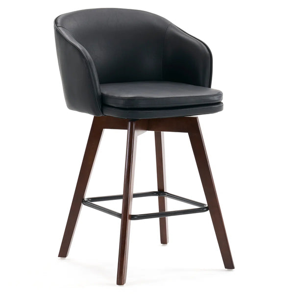 Allis Mid-Century Modern Chenille Fabric Counter Stools,Upholstered Swivel Barstools With Wood Legs,Counter Height Stools with Wingback,Footrest,For Kitchen Island Bar Counter,Green  Wooden Bazar