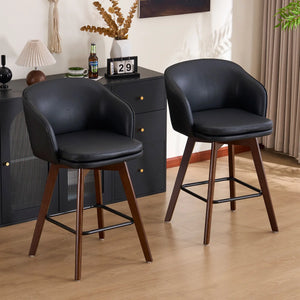 Allis Mid-Century Modern Chenille Fabric Counter Stools,Upholstered Swivel Barstools With Wood Legs,Counter Height Stools with Wingback,Footrest,For Kitchen Island Bar Counter,Green  Wooden Bazar