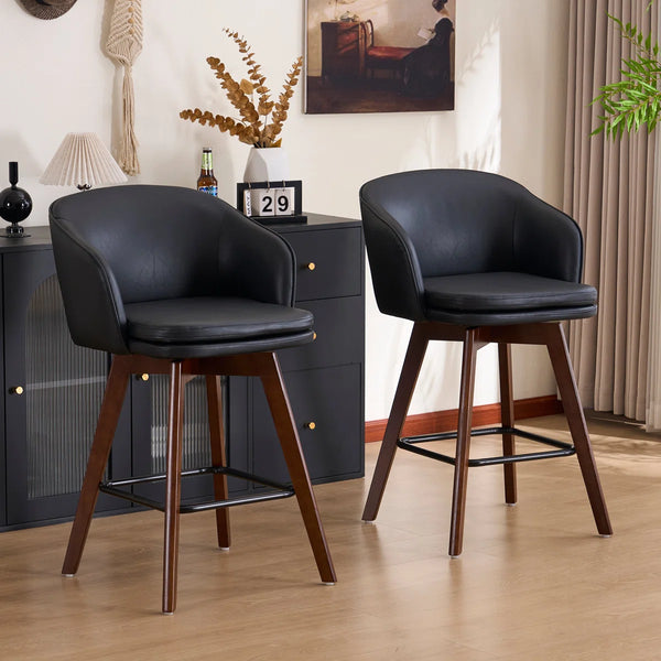 Allis Mid-Century Modern Chenille Fabric Counter Stools,Upholstered Swivel Barstools With Wood Legs,Counter Height Stools with Wingback,Footrest,For Kitchen Island Bar Counter,Green  Wooden Bazar