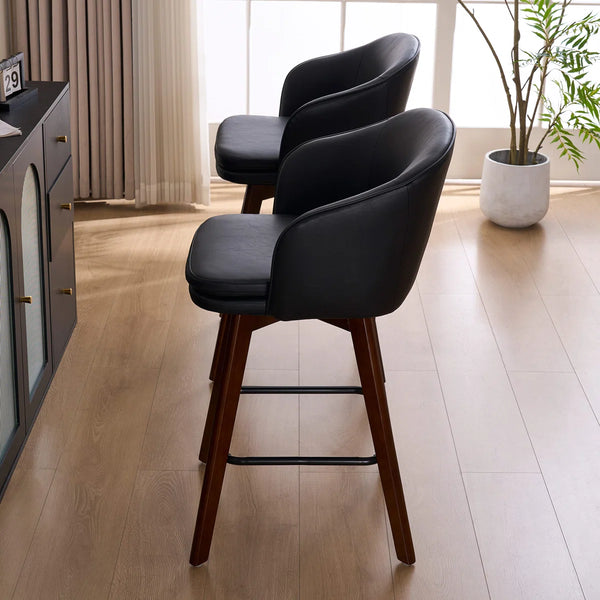 Allis Mid-Century Modern Chenille Fabric Counter Stools,Upholstered Swivel Barstools With Wood Legs,Counter Height Stools with Wingback,Footrest,For Kitchen Island Bar Counter,Green  Wooden Bazar