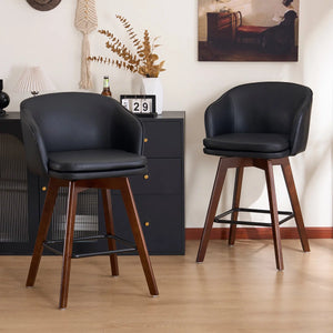 Allis Mid-Century Modern Chenille Fabric Counter Stools,Upholstered Swivel Barstools With Wood Legs,Counter Height Stools with Wingback,Footrest,For Kitchen Island Bar Counter,Green  Wooden Bazar