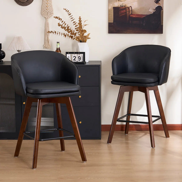 Allis Mid-Century Modern Chenille Fabric Counter Stools,Upholstered Swivel Barstools With Wood Legs,Counter Height Stools with Wingback,Footrest,For Kitchen Island Bar Counter,Green  Wooden Bazar