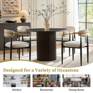 Canizor 4 Seater Faux Marble and Wood Dining Table Set with Boucle Chairs