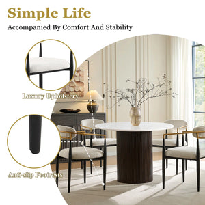 Canizor 4 Seater Faux Marble and Wood Dining Table Set with Boucle Chairs