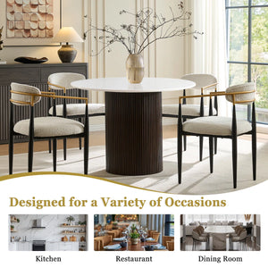 Canizor 4 Seater Faux Marble and Wood Dining Table Set with Boucle Chairs