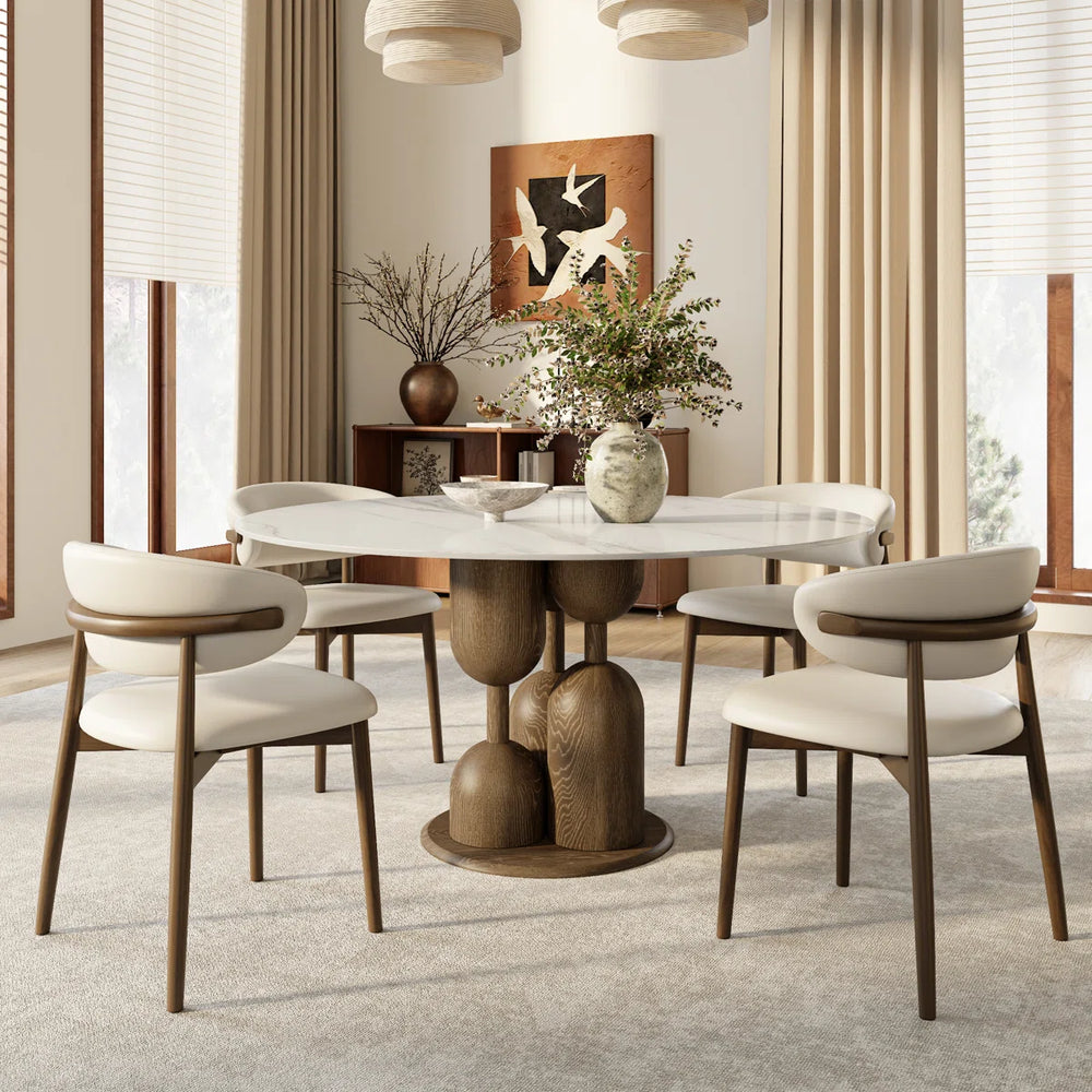 Canicore 5 Person Round Dining Table Set - Wooden Bazar