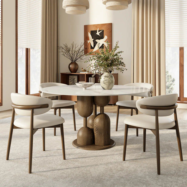Canicore 5 Person Round Dining Table Set - Wooden Bazar