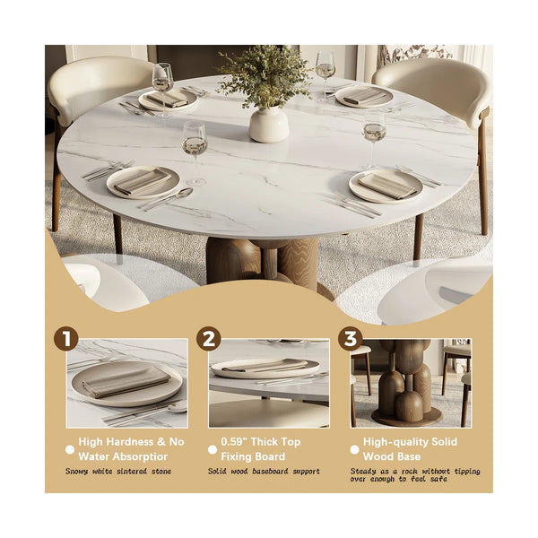 Canicore 5 Person Round Dining Table Set - Wooden Bazar