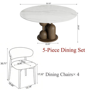 Canicore 5 Person Round Dining Table Set - Wooden Bazar